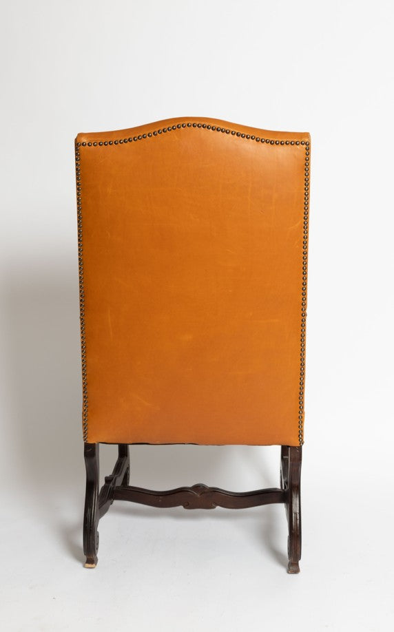 Antiker Italienischer Kaminsessel mit Fußhocker aus Eiche, 1895, 2er Set